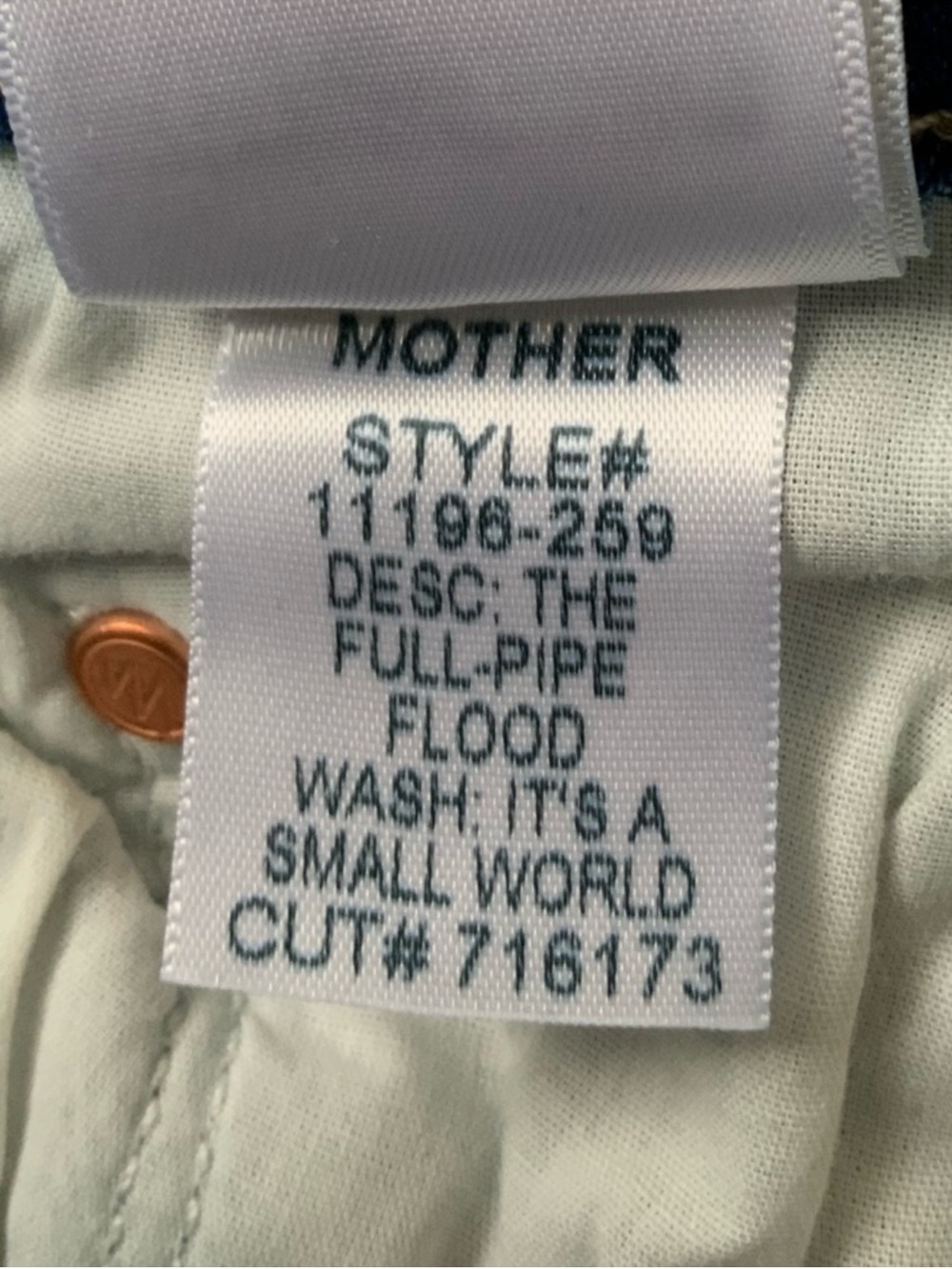MOTHER SUPERIOR Jeans Full-Pipe Flood It’s a Small World Blue Size 27 - Picture 10 of 13